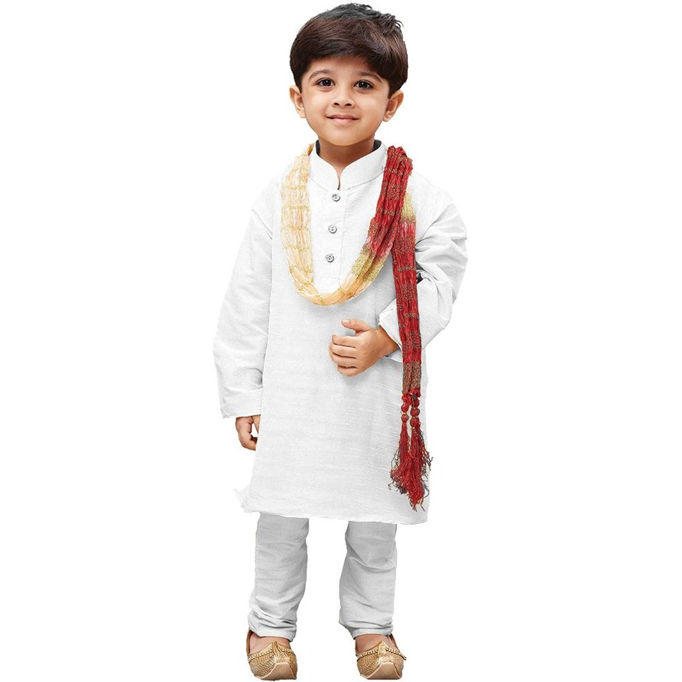 Vastramay Boys' White Pure Cotton Kurta Pyjama Set  Festive/Wedding Special Ethnic Wear