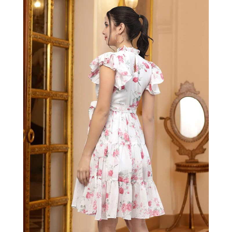 I Enterprise Women's Georgette A-Line Knee-Length Dress (Zy_Ma12_Pink