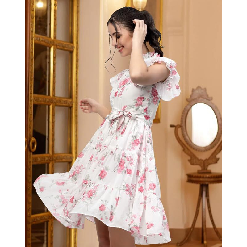 I Enterprise Women's Georgette A-Line Knee-Length Dress (Zy_Ma12_Pink