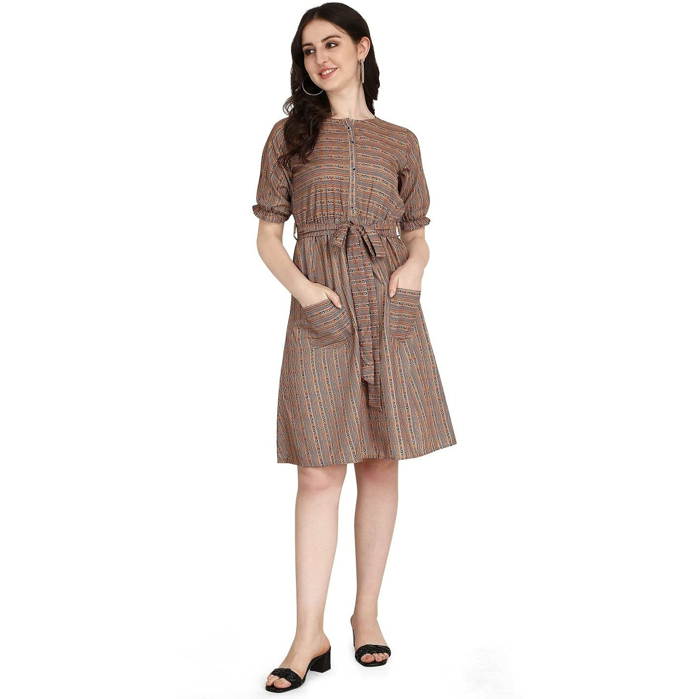 Greciilooks Women Rayon Fancy Regular Fit Kurti (Beige, Large)