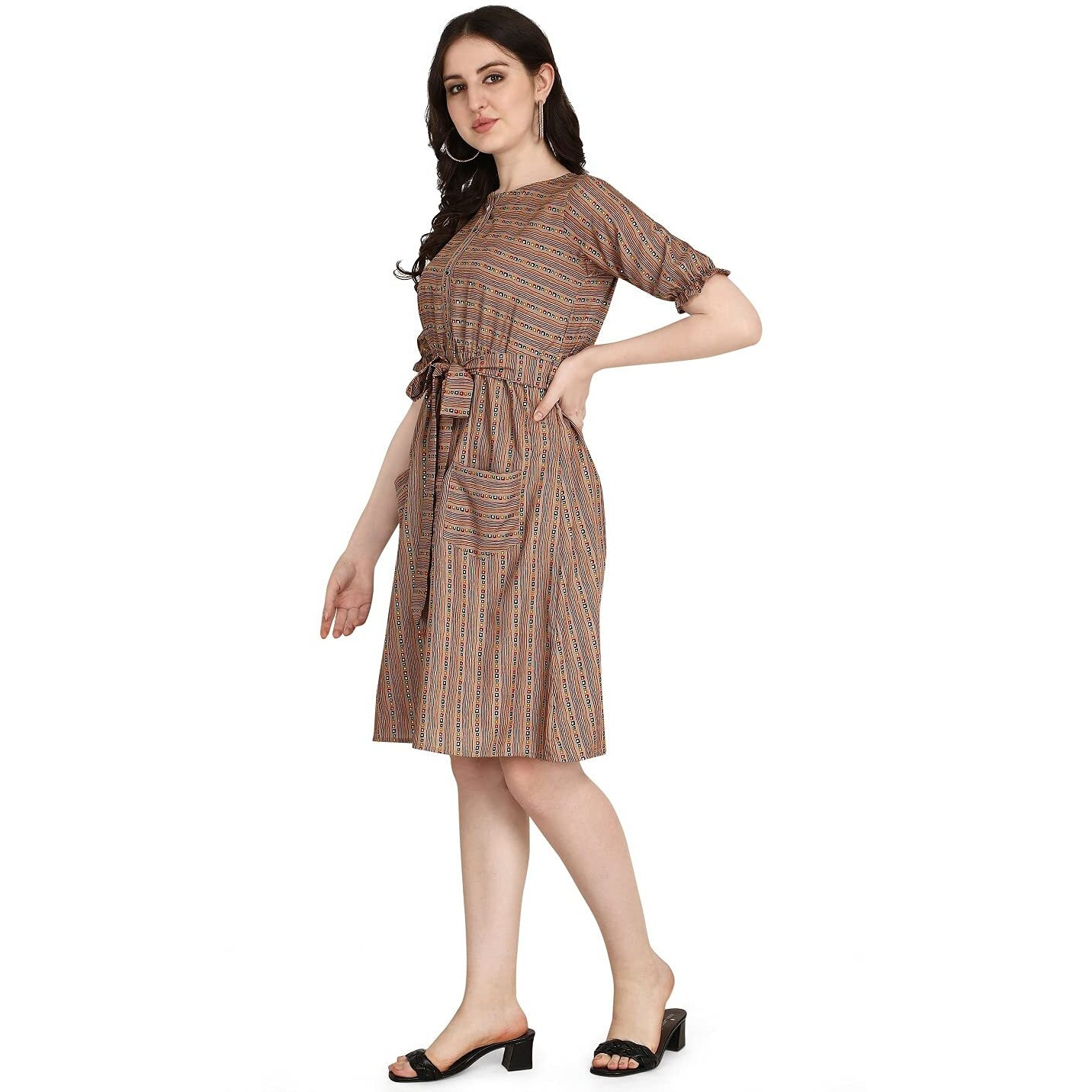 Greciilooks Women Rayon Fancy Regular Fit Kurti (Beige, Large)