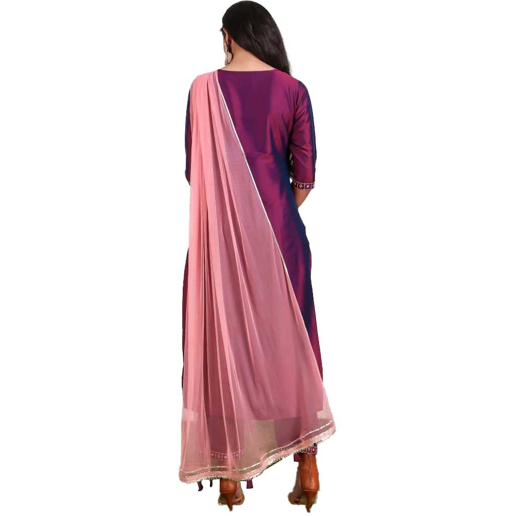 Lookmark Womens Art Silk Kurta And Pant Set With Dupatta(Ks2037-L_Purple)