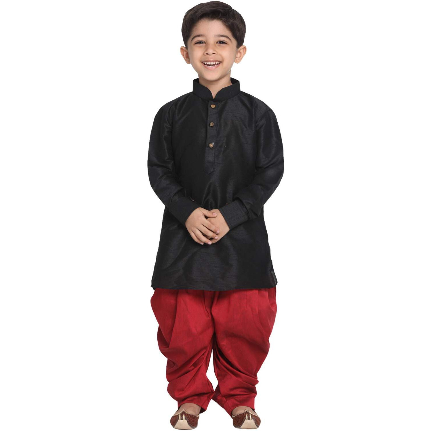 Jbn Creation Boys Silk Blend Kurta And Dhoti Set - Ethnic Elegance For Festivals | Pathani Style Full Sleeves Kurta And Cowl Style Patiala Dhoti Pant Set | Traditional Attire For Kids