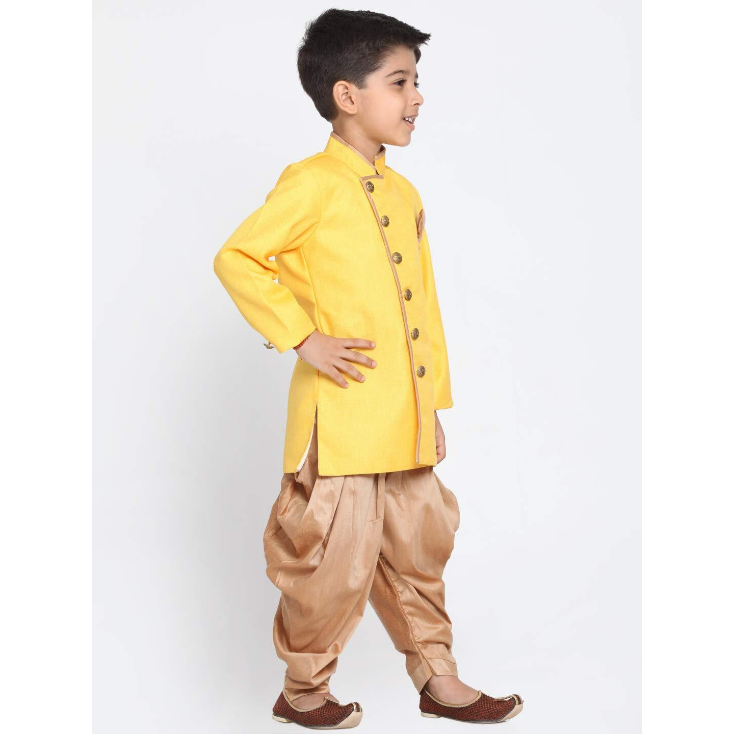 Jbn Creation Boys' Yellow And Rose Gold Cotton Blend Sherwani And Dhoti Pant Set_Jbnbciw124Ywncdrg_36