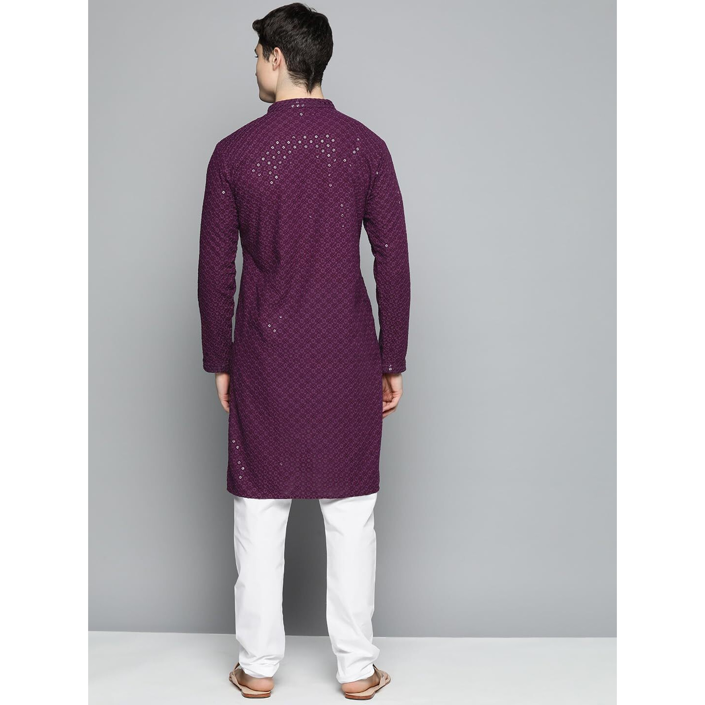 Jompers Purple Chikankari Embroidered And Sequence Kurta Churidar Set For Men. (Purple, S)