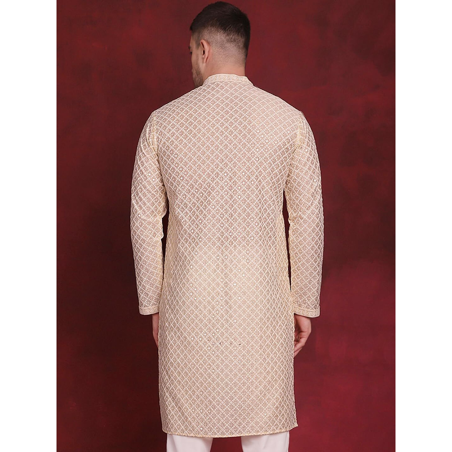Jompers Men's Sequin Chikankari Front Open Kurtas (Golden, M)