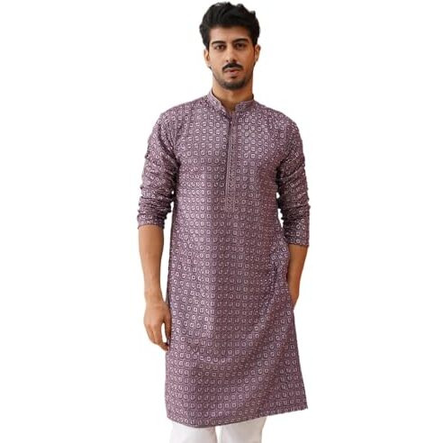 Jompers Purple Embroidered Chikankari And Sequence Kurta Set For Men (Purple, Xl)