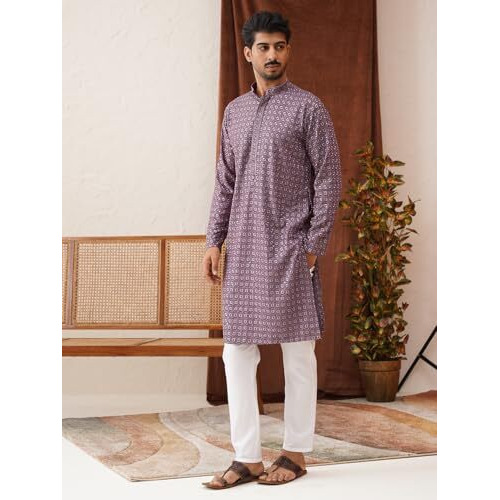Jompers Purple Embroidered Chikankari And Sequence Kurta Set For Men (Purple, Xl)