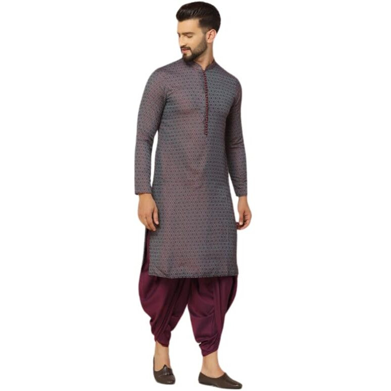 Kisah Men's Kurta, Blue Jacquard, Woven Design Long Sleeves Regular Fit Mandarin Collar (Xl)