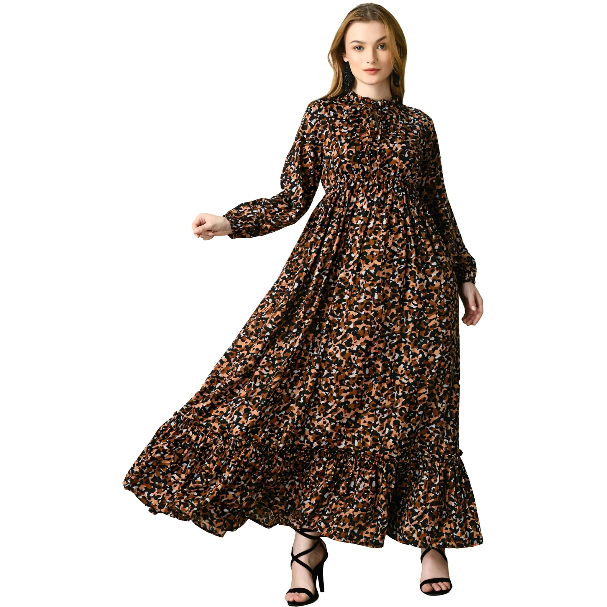 Kzully Women's Crepe A-Line Maxi Dress (8001-Tiger-Black-M_Black