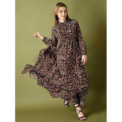 Kzully Women's Crepe A-Line Maxi Dress (8001-Tiger-Black-M_Black