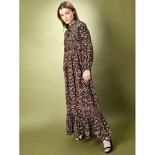 Kzully Women's Crepe A-Line Maxi Dress (8001-Tiger-Black-M_Black