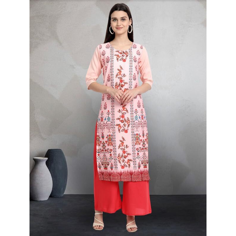 Pinkmint Elegant Printed Crepe Kurti's For Women's Ll Fashionable Kurti Ll Stright Round Neck Kurti (Pack Of 6)