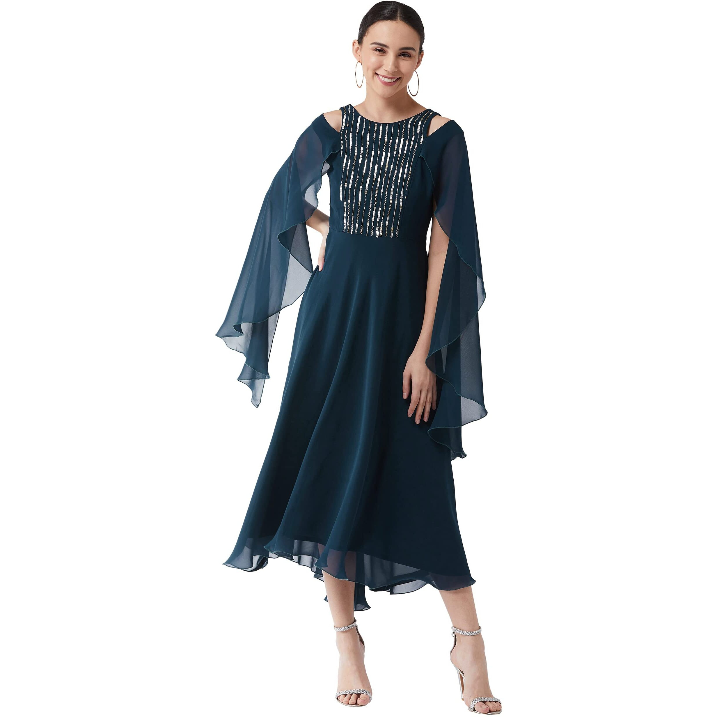 Miss Chase Women's Teal Solid Relaxed Fit Round Neck Sleeveless Maxi Dress (Mcss21D14-68-83-06,Teal,Xl)