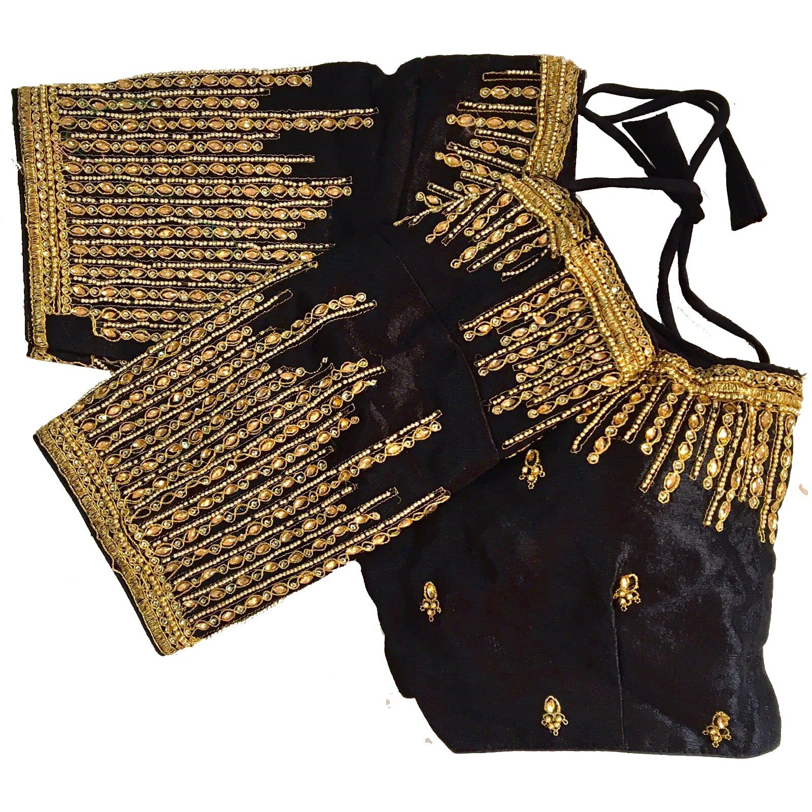 Pujia Mills Women's Silk Embroidery Maggam Khatli Work With Stone Work Readymade Blouse