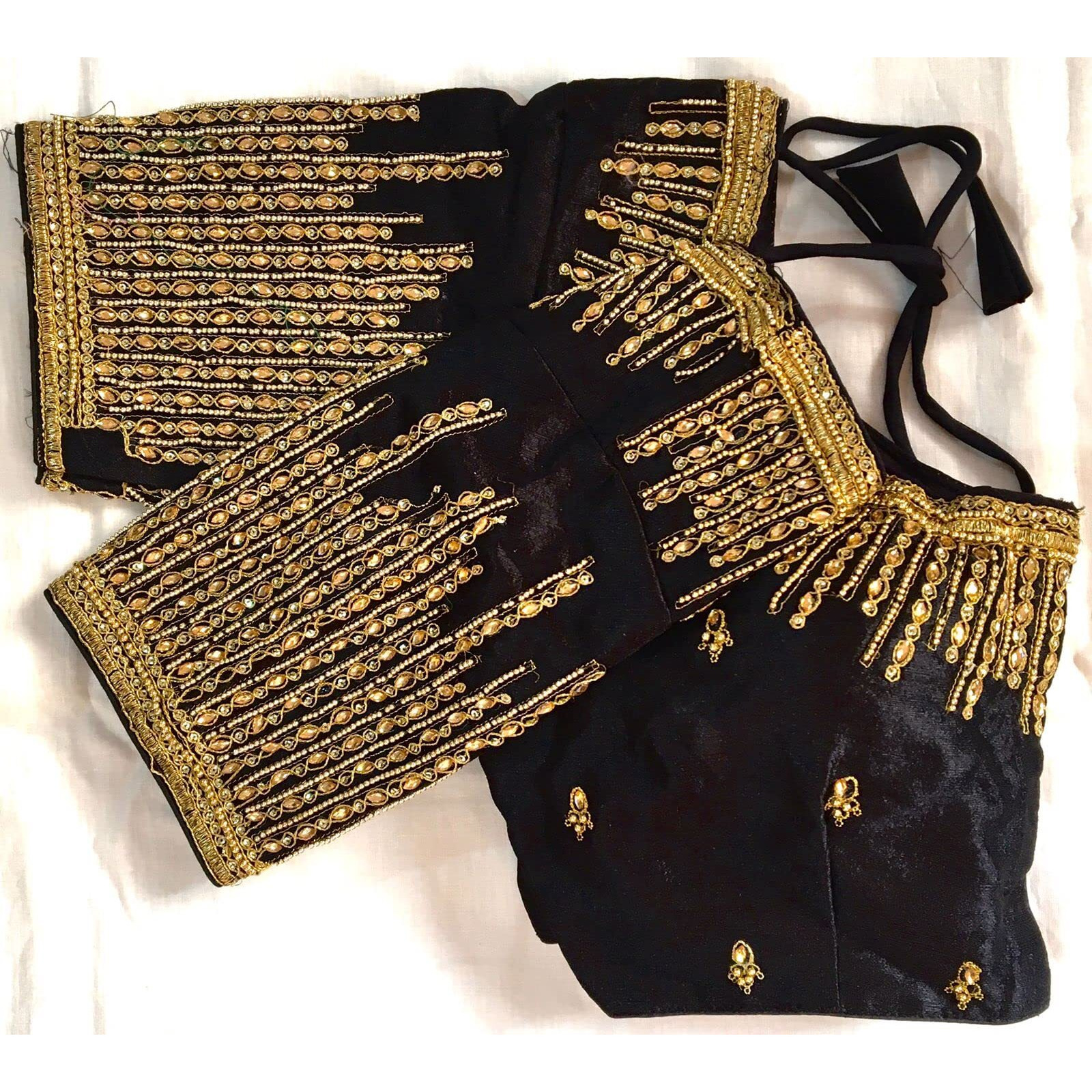 Pujia Mills Women's Silk Embroidery Maggam Khatli Work With Stone Work Readymade Blouse