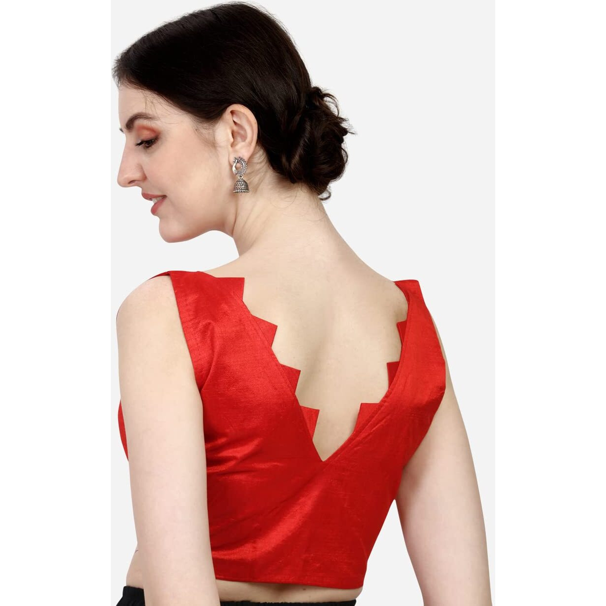 Pujia Mills Women's Multicolor V Neck Heavy Phantom Silk Sleeveless Readymade Blouse (Sleeves Attached Inside) (Red, 38)