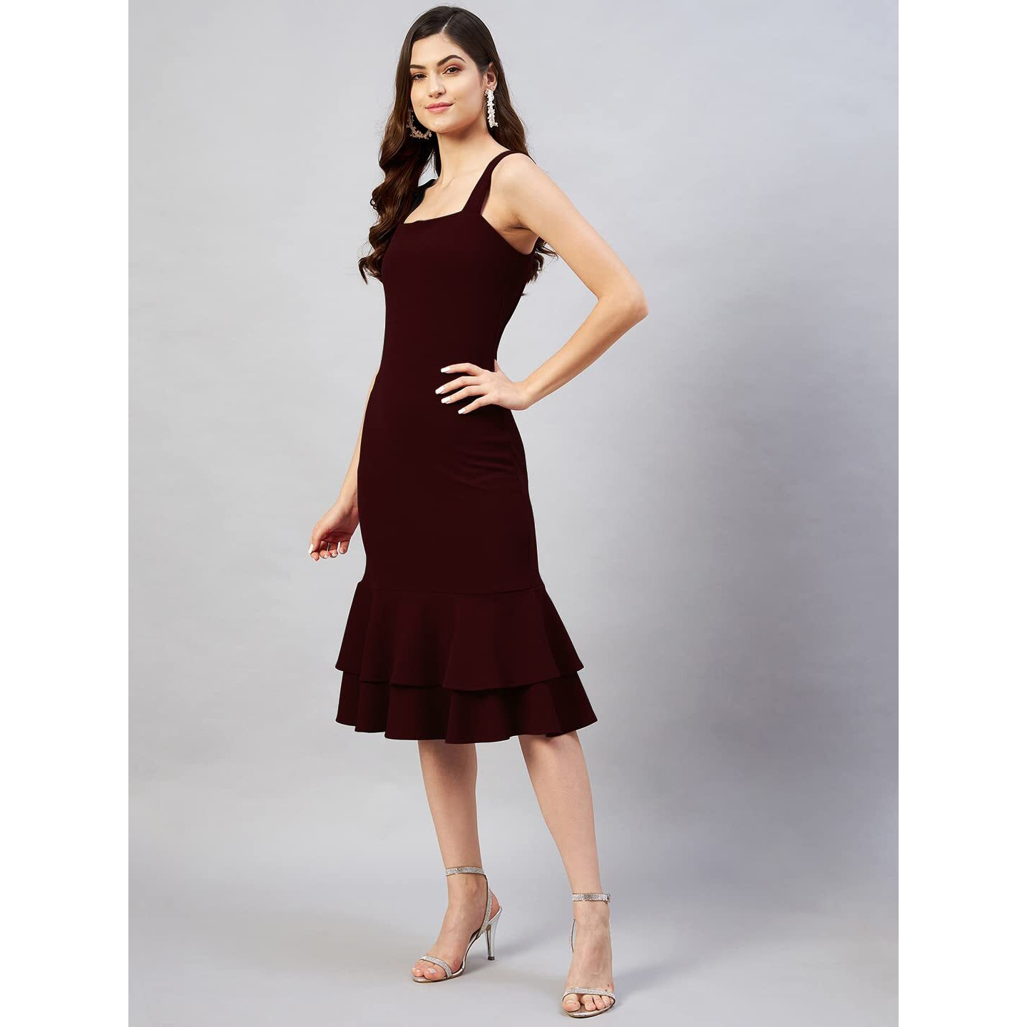 Rare Women Casual Wine Colour Midi Solid Dress