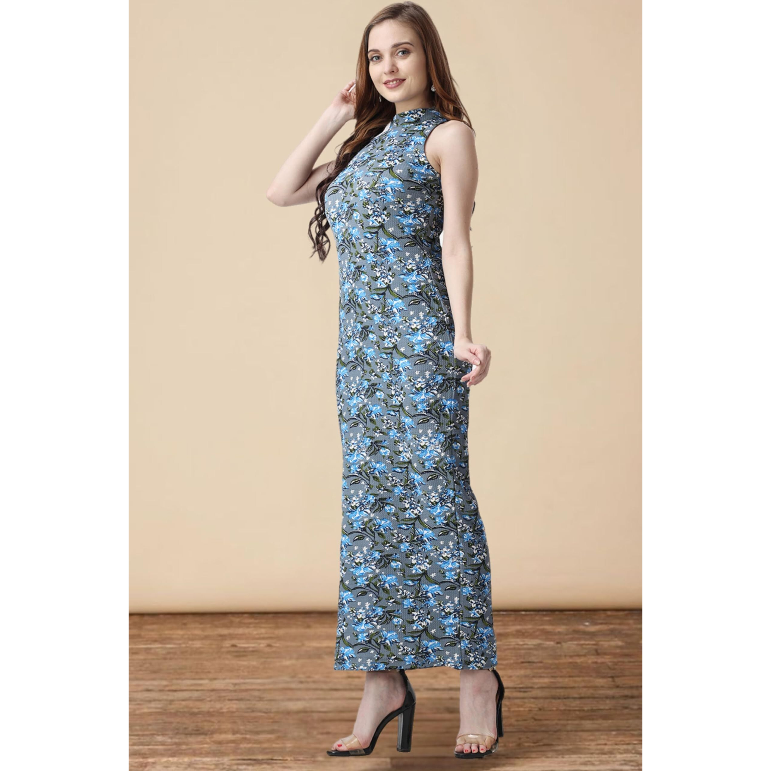 Popwings Women Casual Grey Floral Printed Sheath Dress