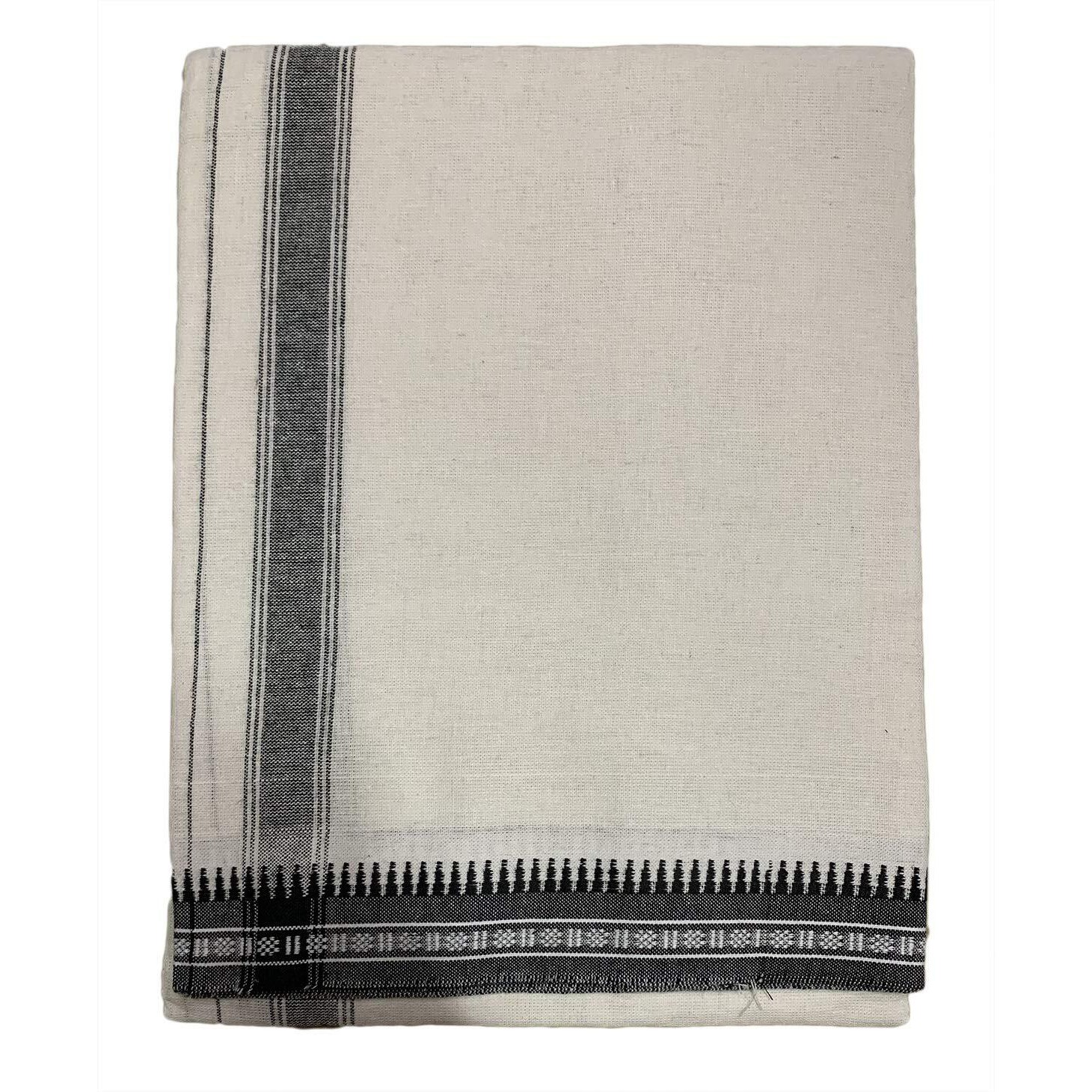 Prakasam Cotton Mens Colour Thalapathi Border Single Dhoti/Size1.28X2.00 Mtrs/Combo Pack Of 2 Dhoties Off White-Navy