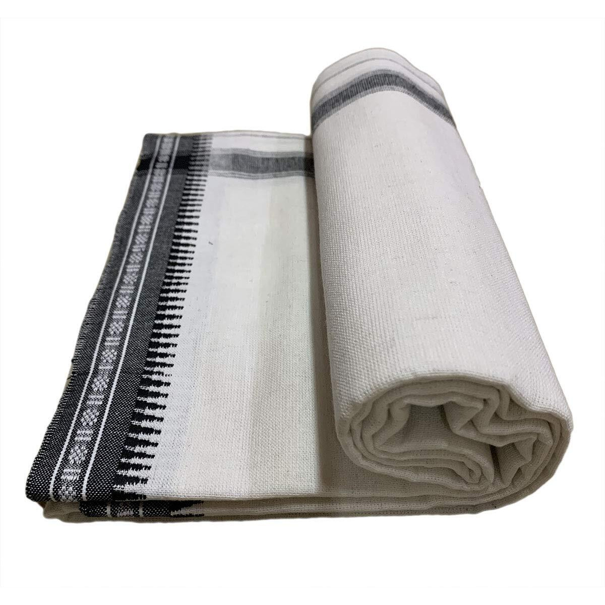 Prakasam Cotton Mens Colour Thalapathi Border Single Dhoti/Size1.28X2.00 Mtrs/Combo Pack Of 2 Dhoties Off White-Navy