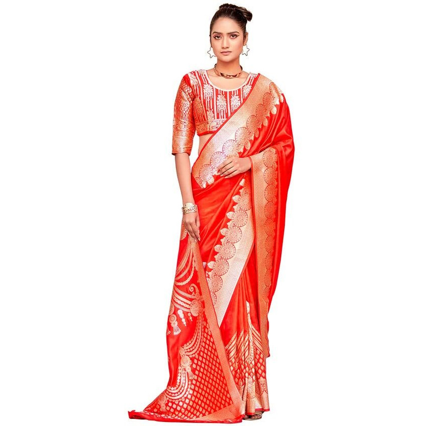 Satrani Women's Banarasi Art Silk Saree (3003S425N_Red & Gold)