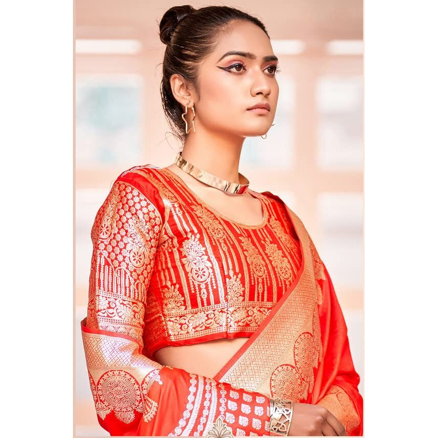 Satrani Women's Banarasi Art Silk Saree (3003S425N_Red & Gold)