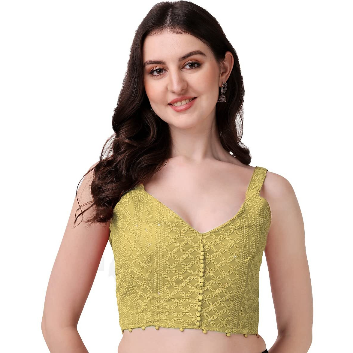 Pujia Mills Women's Georgette Solid Sleeveless Regular Blouse