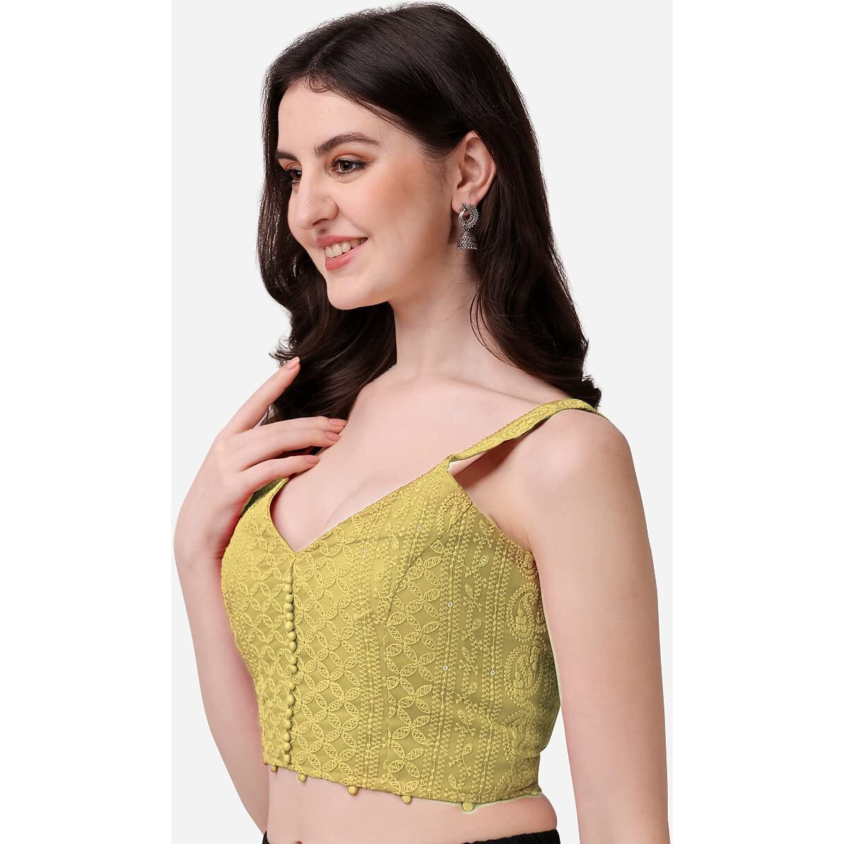 Pujia Mills Women's Georgette Solid Sleeveless Regular Blouse