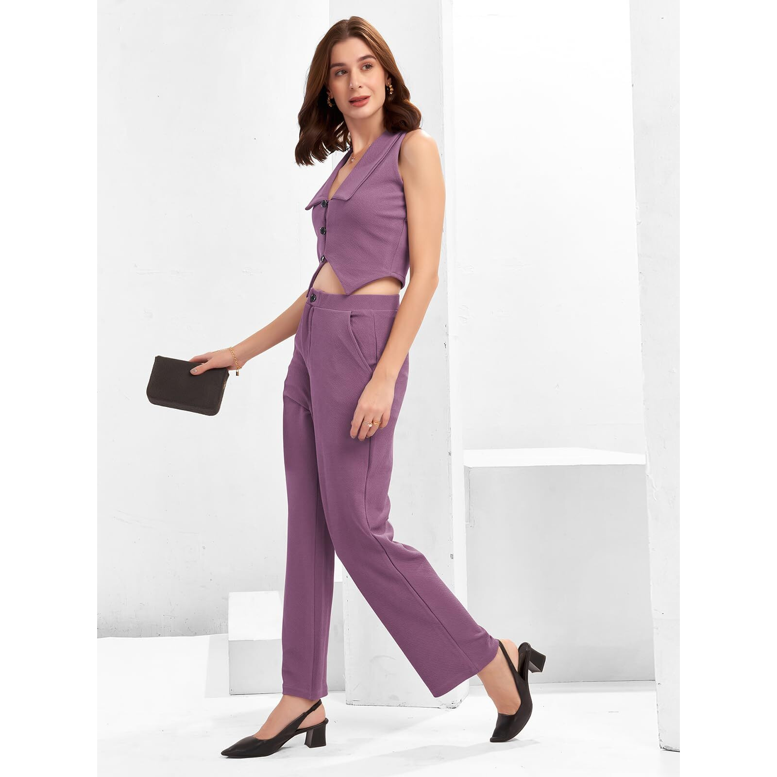 Selvia Co-Ords Set For Women|Lycra Coat And Pant Set|Formal Co-Ords Set For Women|Solid Two Piece Co-Ord Set(741Ctk11794N-M_Dusty Lavender)