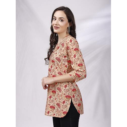 Shienzy Women's Rayon Floral Regular Kurta Top (Shz1452_Orange_L)