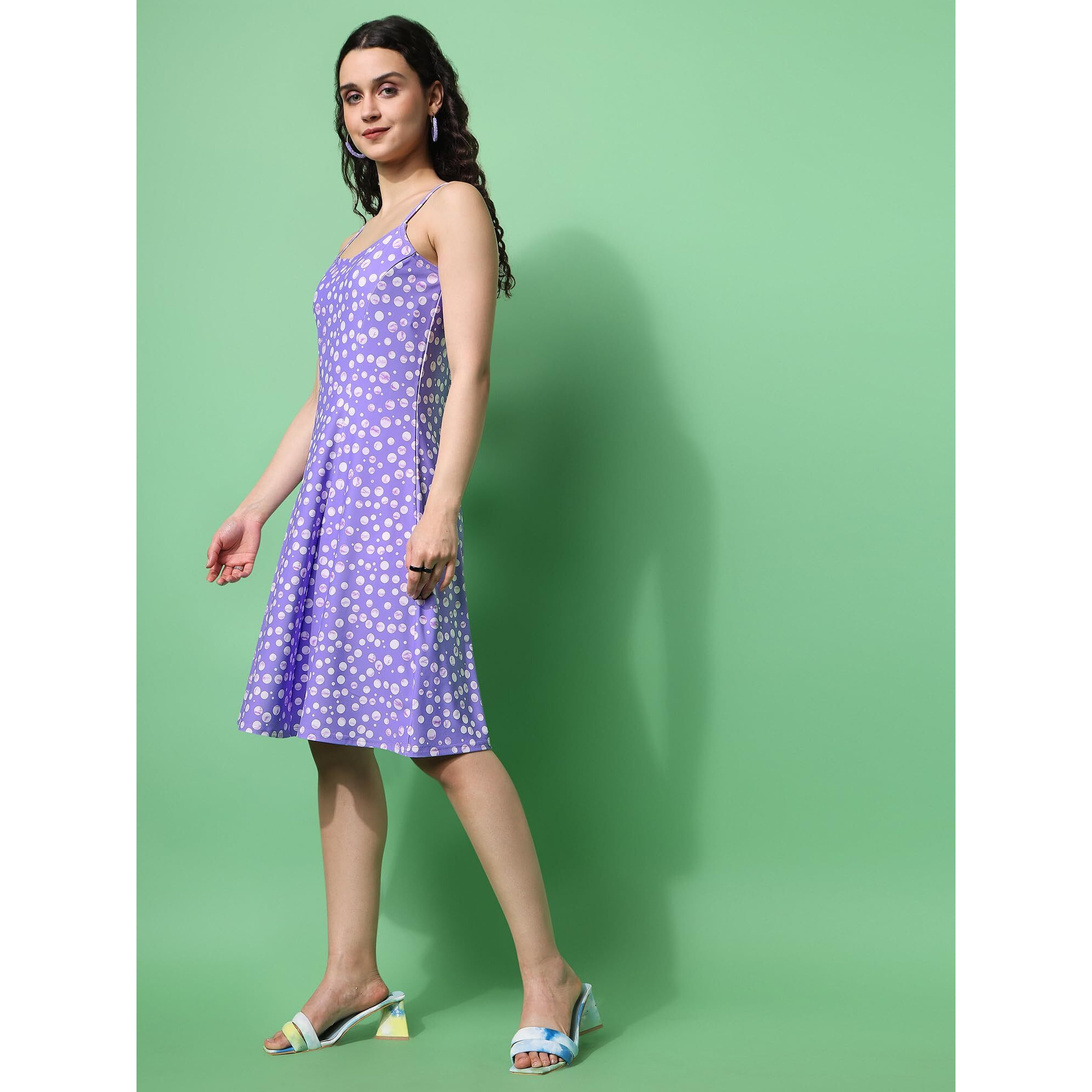 Purvaja Womens Fit & Flare Knee Length Dress (Wini-016-Bubble_Purple_Large)