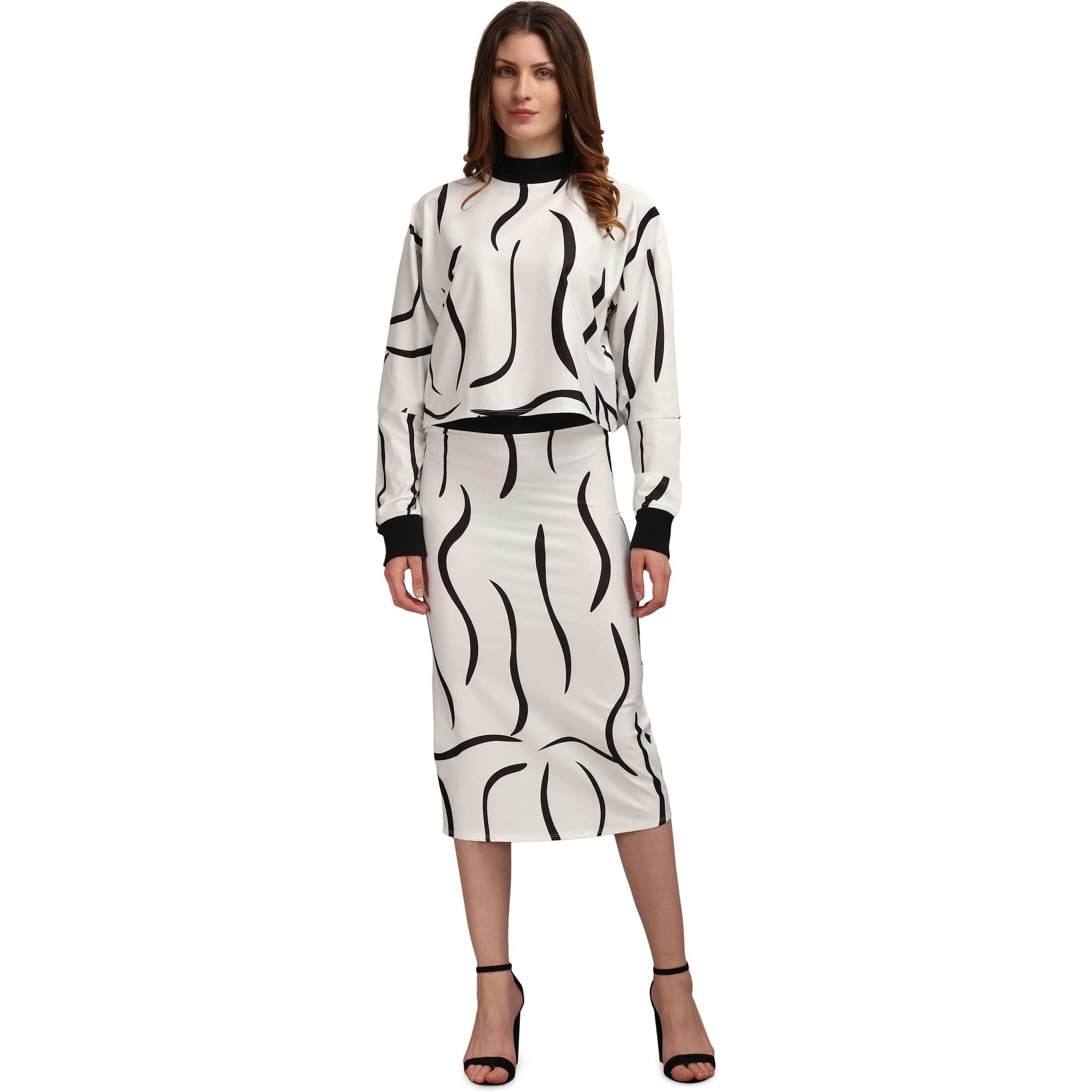 Purvaja Women's Polyester Blend Cocktail Midi Dress (Maxi-017-Black Snake-S_Black