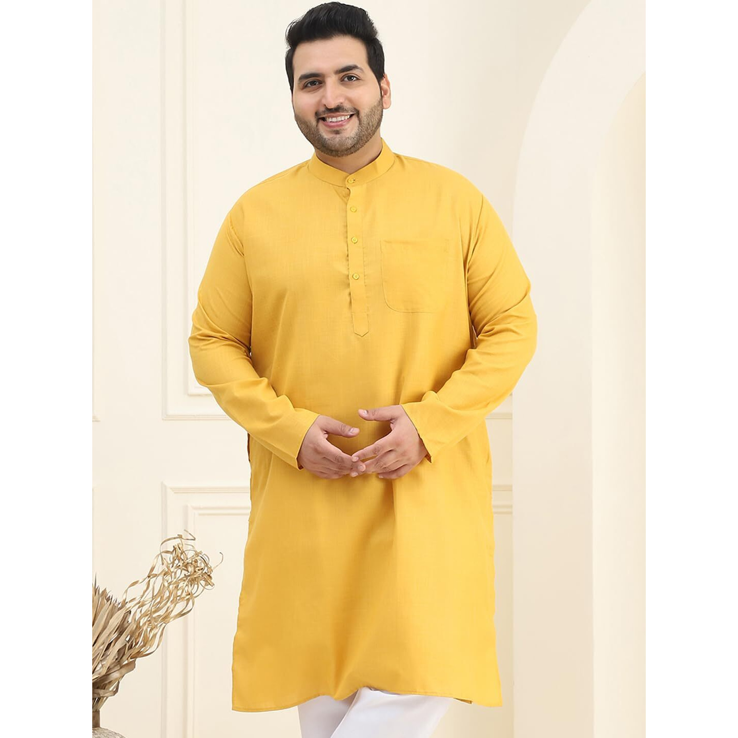 Sojanya Plus (Since 1958) Men's Cotton Mustard Only Kurta