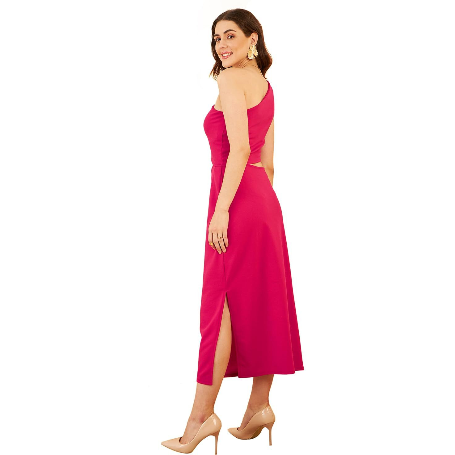 Rare Women's Spandex A-Line Midi Dress (Ep8041_Pink