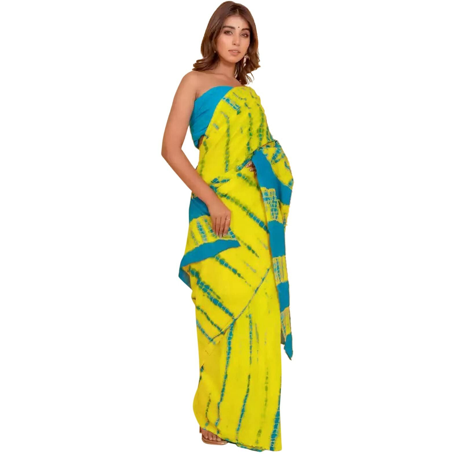 Satrani Women's Khadi Cotton Saree (2591S183N_Yellow & Blue)