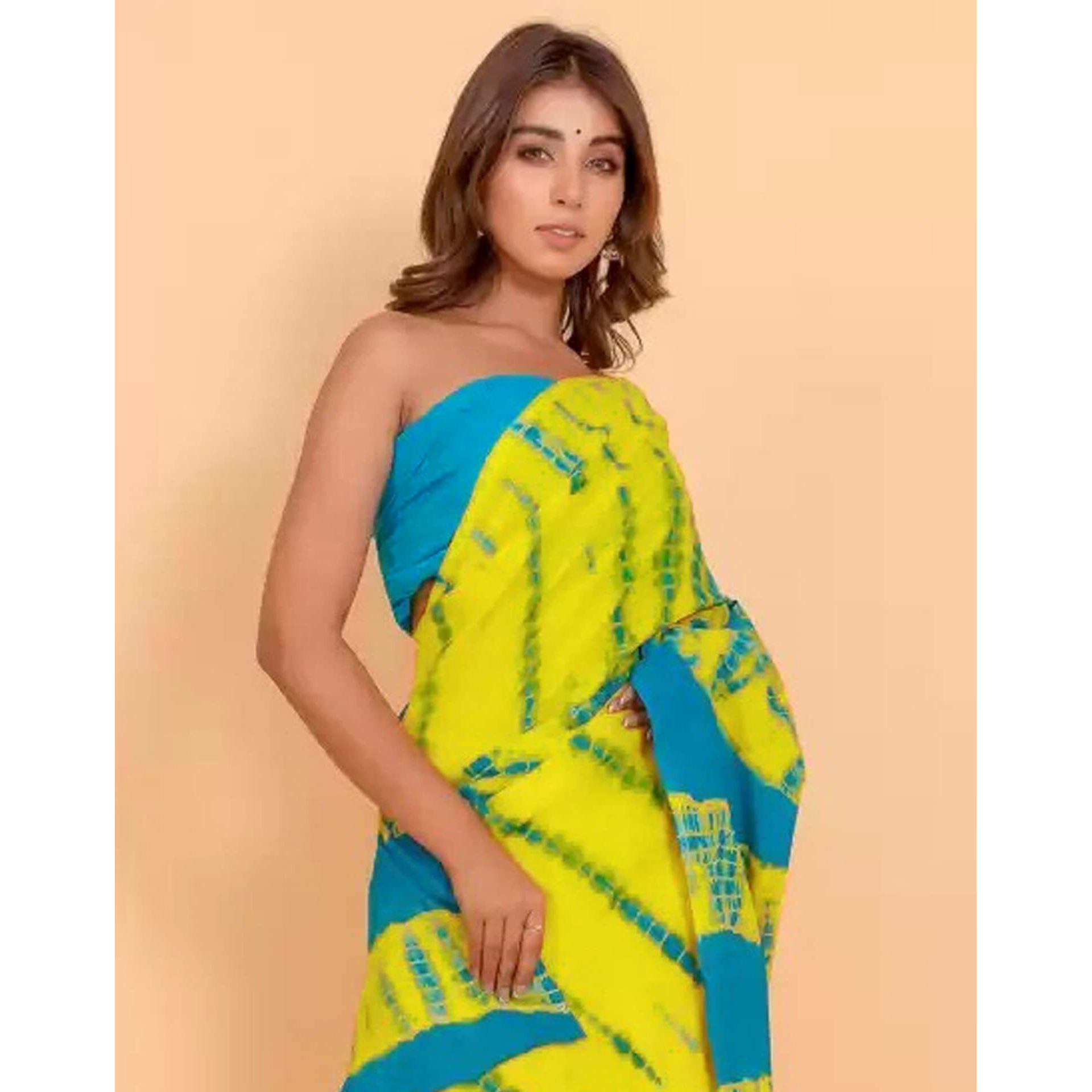 Satrani Women's Khadi Cotton Saree (2591S183N_Yellow & Blue)