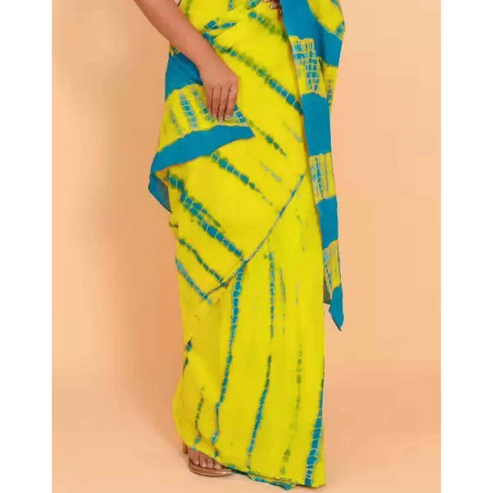 Satrani Women's Khadi Cotton Saree (2591S183N_Yellow & Blue)