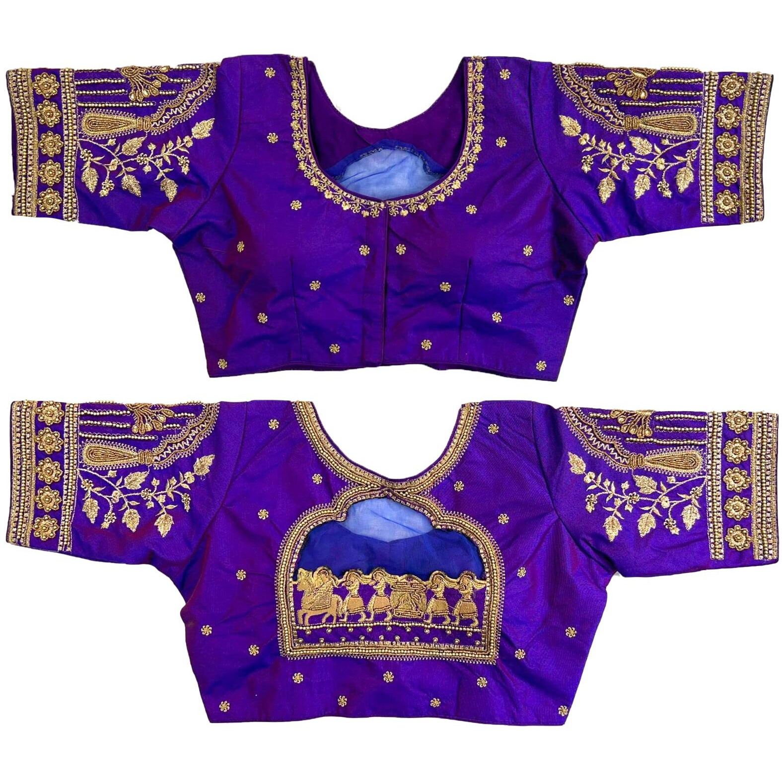 Vihu Fashion Women's Golden Zari Embroidery Work With Heavy Maggam Work Purple Blouse(Ruby Purple_38)