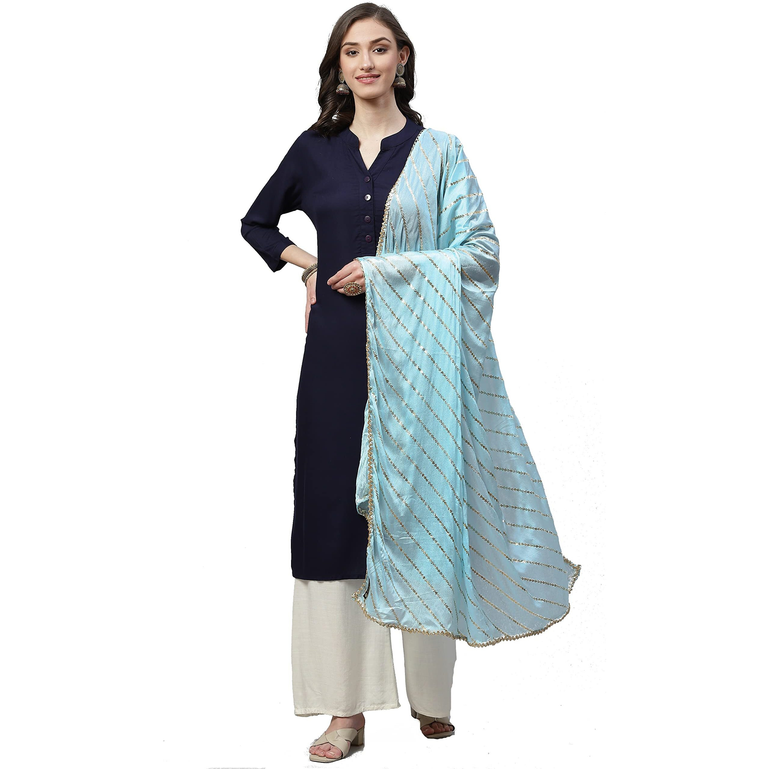 Weavers Villa Women's Abstract Poly Silk Embellished Dupatta, Chunni (Sky Blue), 2.25 Mtrs