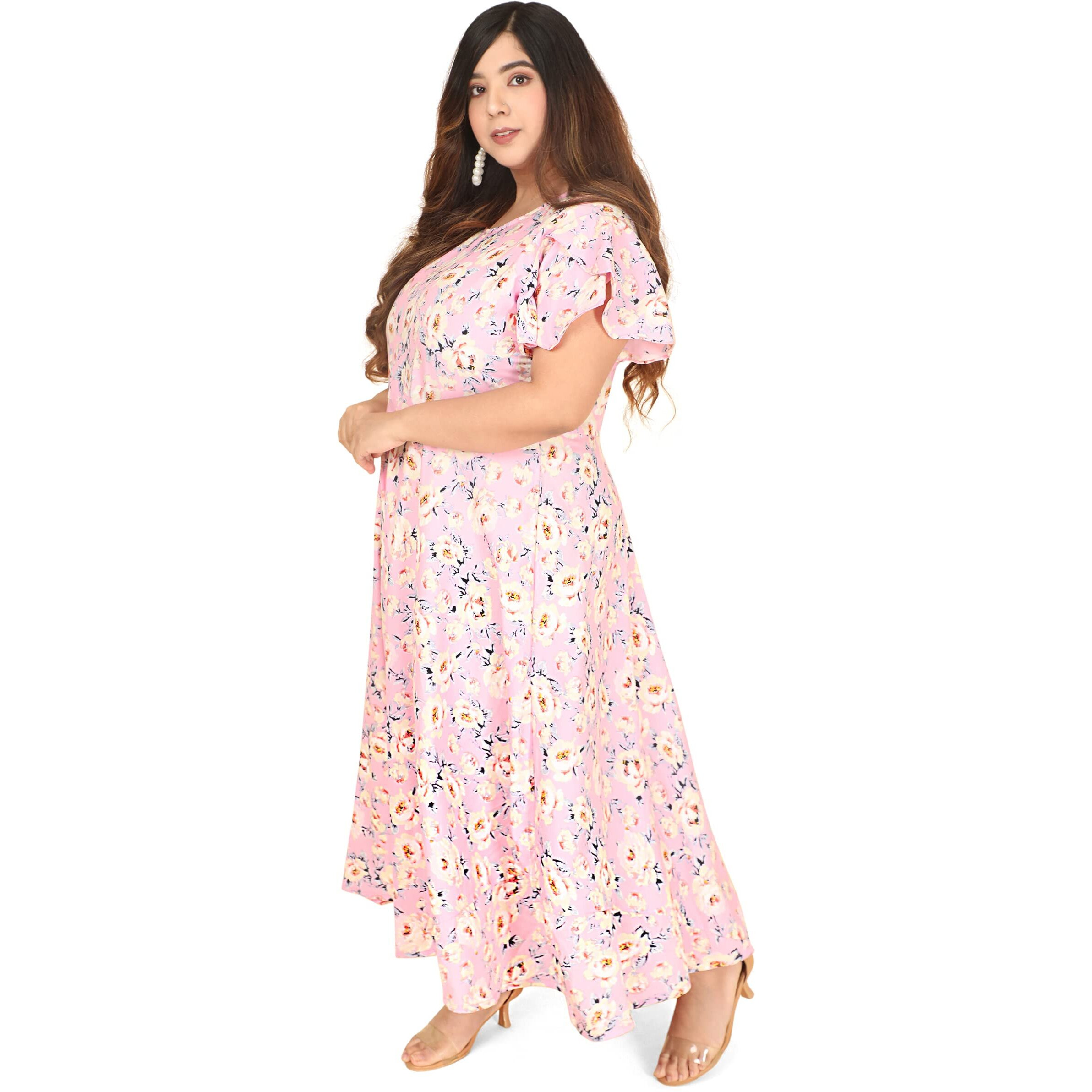 Oomph Women's Western & Fusion Wear Crepe A-Line Maxi Dress - Pink
