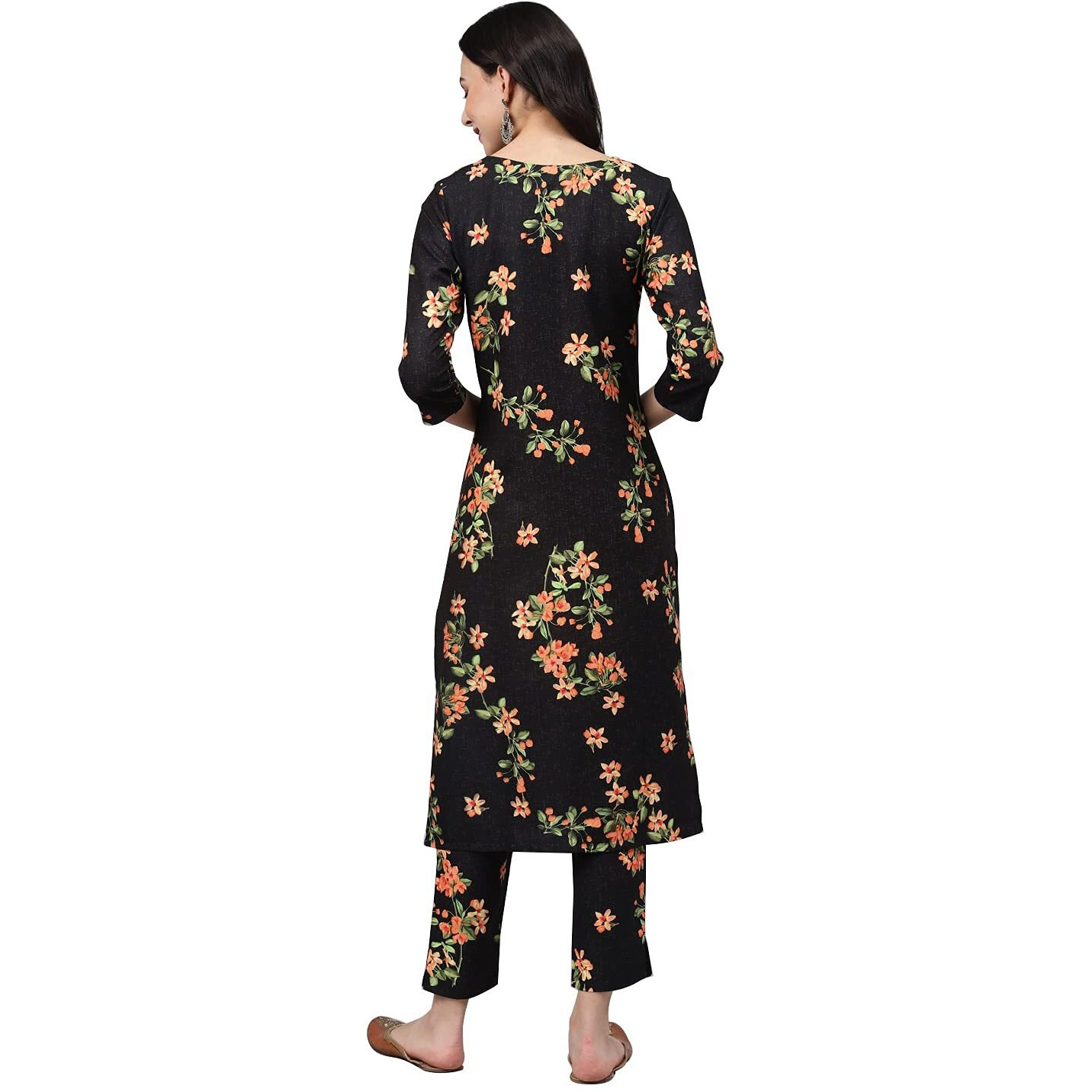 Ziyaa Women's Rayon Regular Kurta (Zikury3443-L_Black_L)
