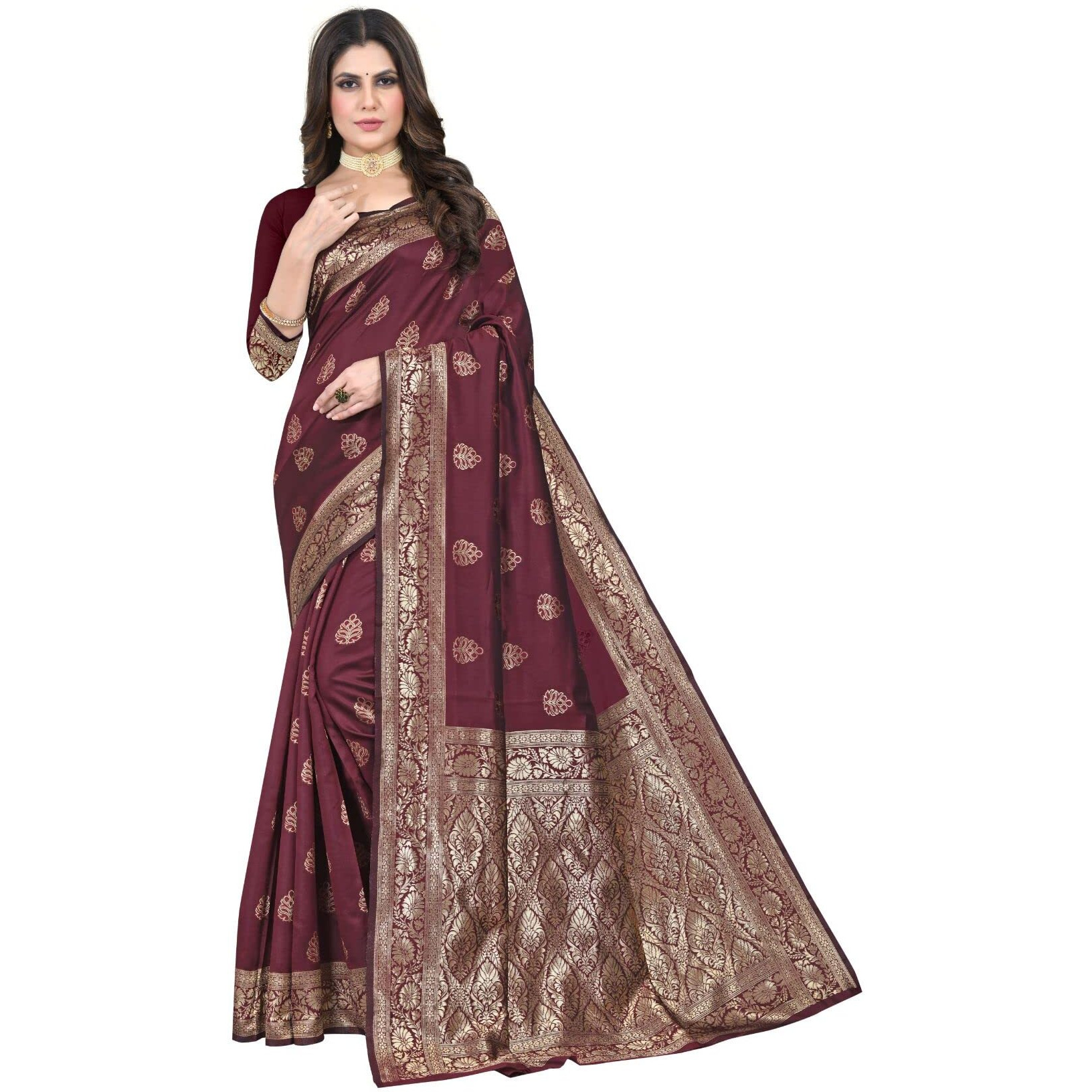 Sugathari Women's Art Silk Maroon Kanchipuram Saree (San Pari 158 Maroon)