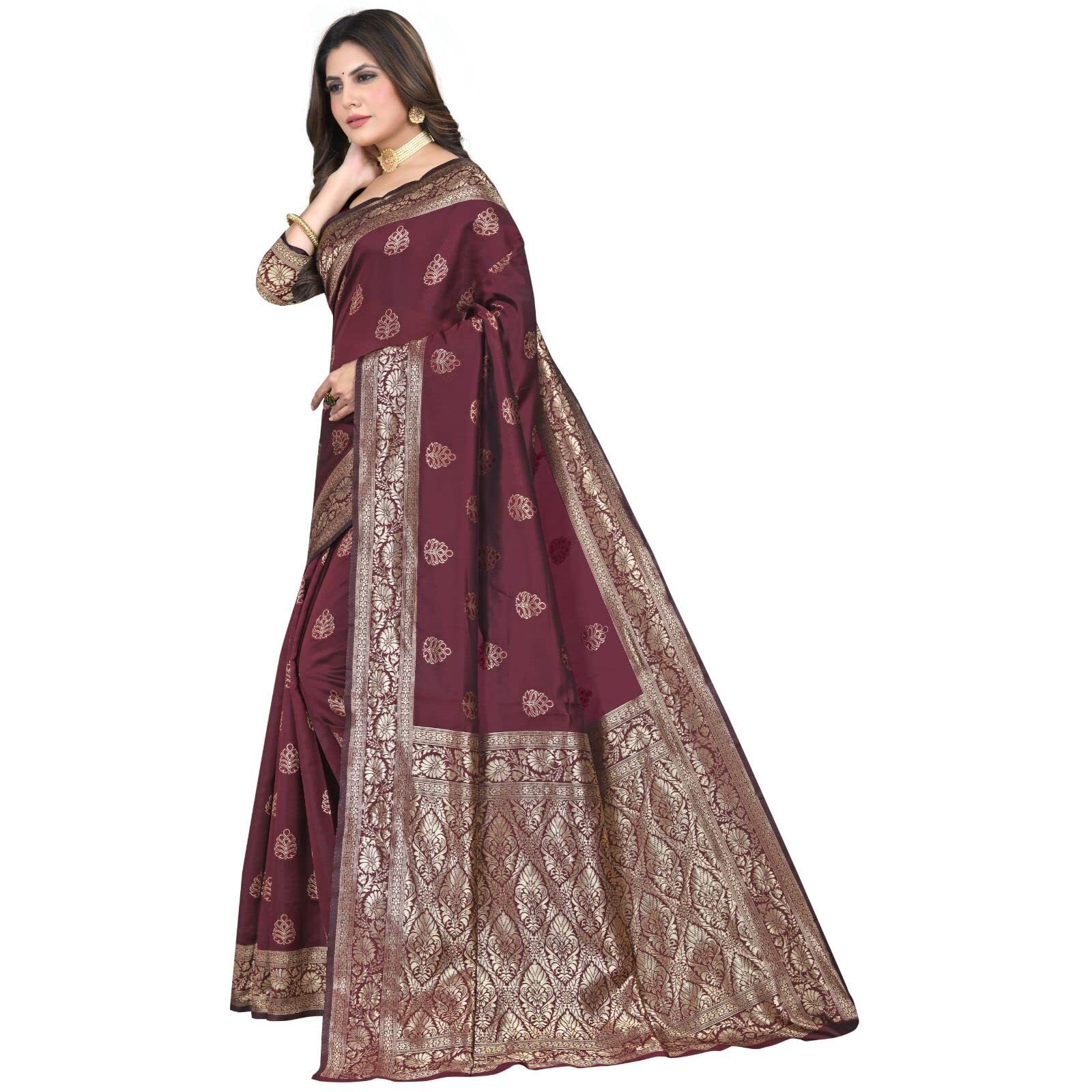 Sugathari Women's Art Silk Maroon Kanchipuram Saree (San Pari 158 Maroon)