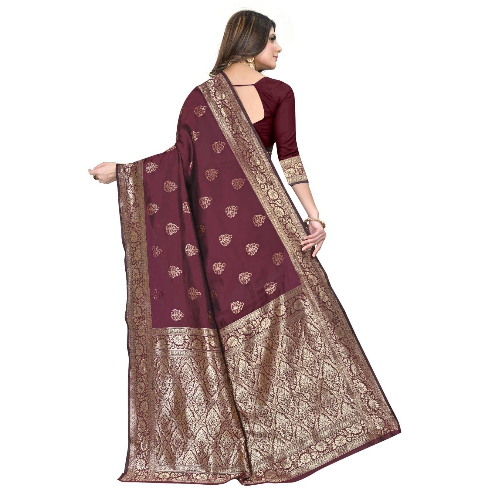 Sugathari Women's Art Silk Maroon Kanchipuram Saree (San Pari 158 Maroon)
