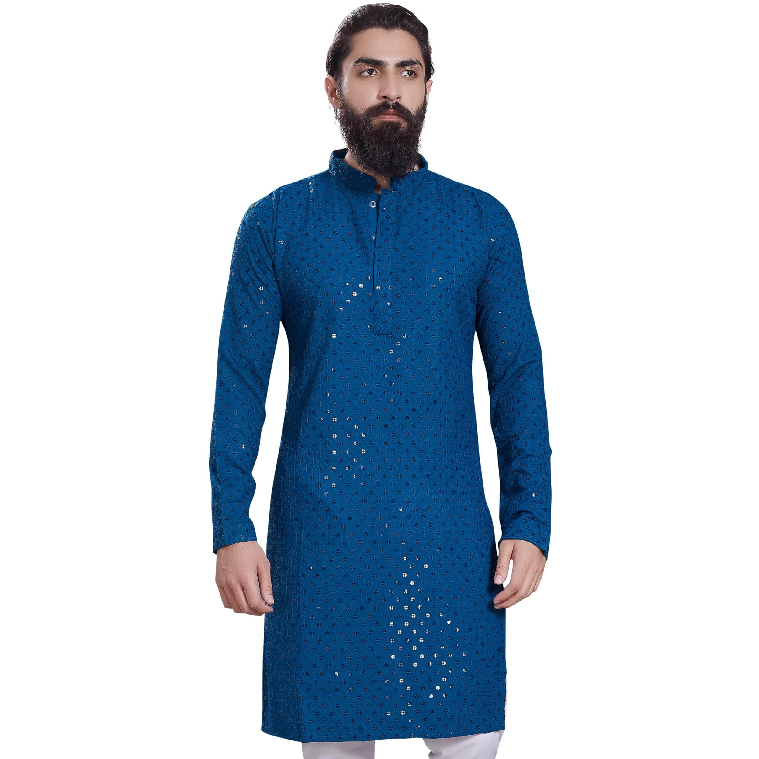 Divisive Men's Sequince Embroidered Cotton Blend Only Slim Fit Kurta (Dkrt228_Xxl_Teal)