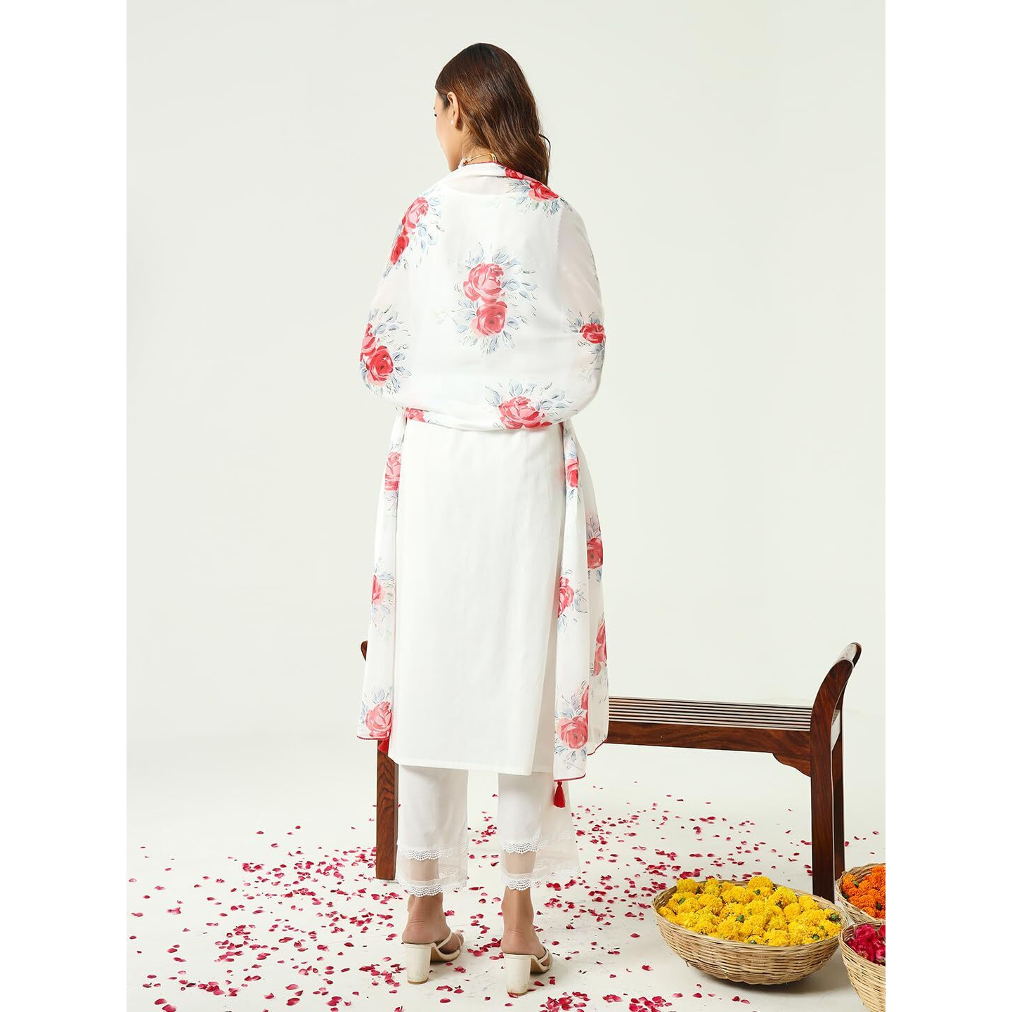 Fiorra Women's Black Cotton Straight Kurta And Pant With Dupatta Set0154