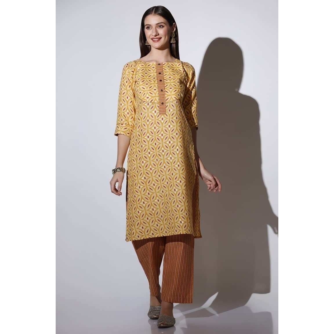 Dhruvi Trendz Womens Cotton Blend Women Casual Kurti Regular Fit Regular (Dt-K2694_Yellow_S)