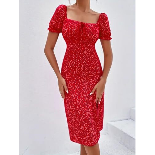 Greciilooks Dress | Stylish Dresses For Women | One Piece | Short Sleeve | Knee Lenght Summer Dress For Women (In, Alpha, S, Cherry Red)