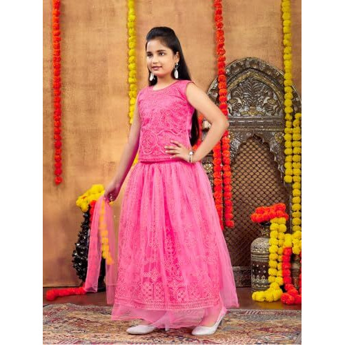 Aarika Girls Ethnic Wear Gajri Colour Thread Embroidery Net Lehenga Choli Set (4-10 Years)